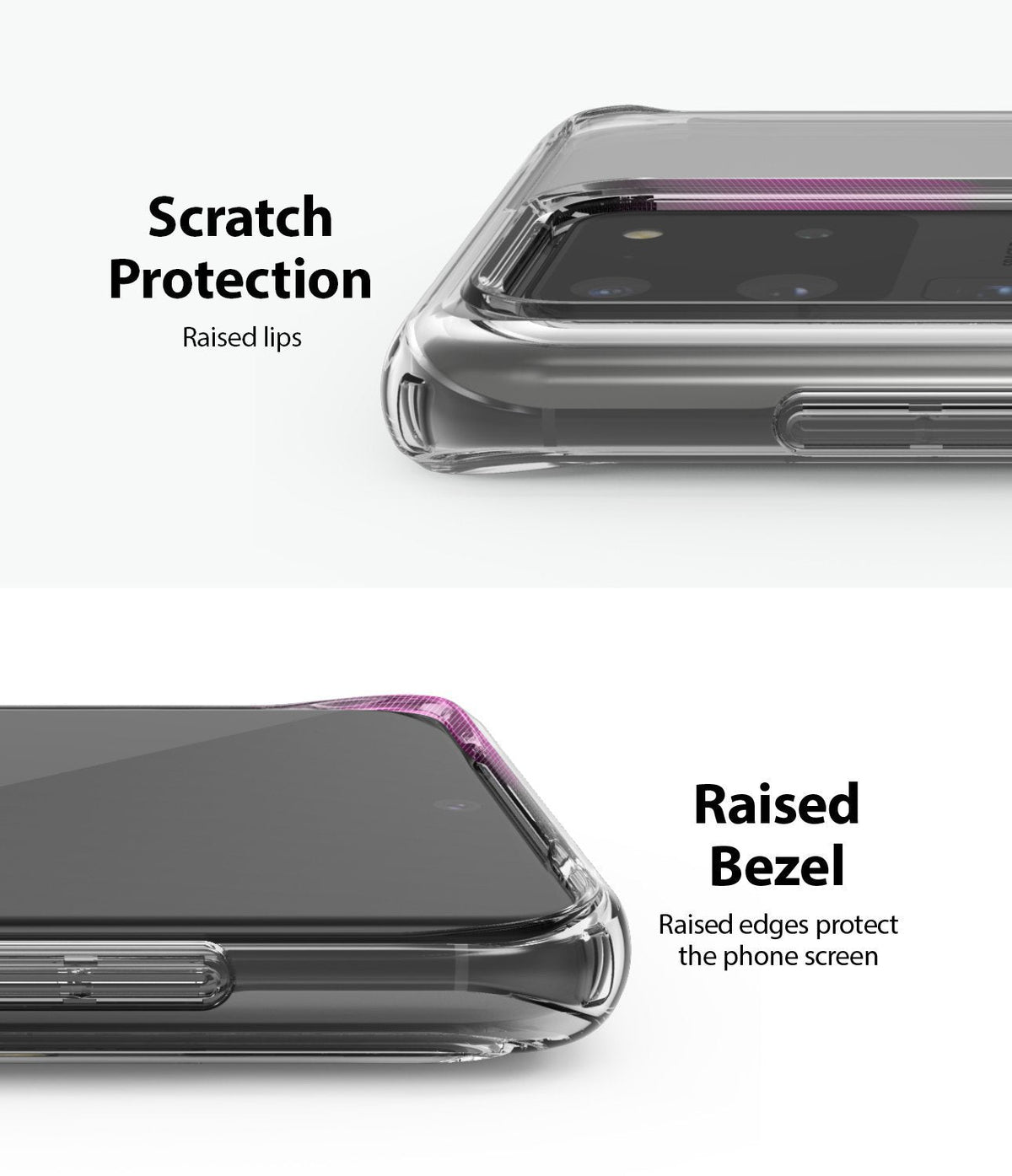 Galaxy S20 Ultra Case | Fusion - Clear phone case showing raised lips and bezels for camera and screen scratch protection.