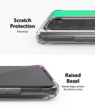 Galaxy S20 Ultra Case | Fusion Design - Close-up of clear phone case showing raised lips and bezels for screen protection.