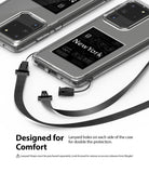Galaxy S20 Ultra Case | Fusion Design - Clear phone case with dual lanyard attachment points and a black neck strap.