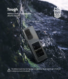 Galaxy S20 Ultra Case | Fusion Design - A phone case on a rocky surface with military-grade drop protection text.