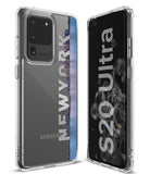 Galaxy S20 Ultra Case | Fusion Design - Clear phone case featuring a New York skyline graphic and text on the back.