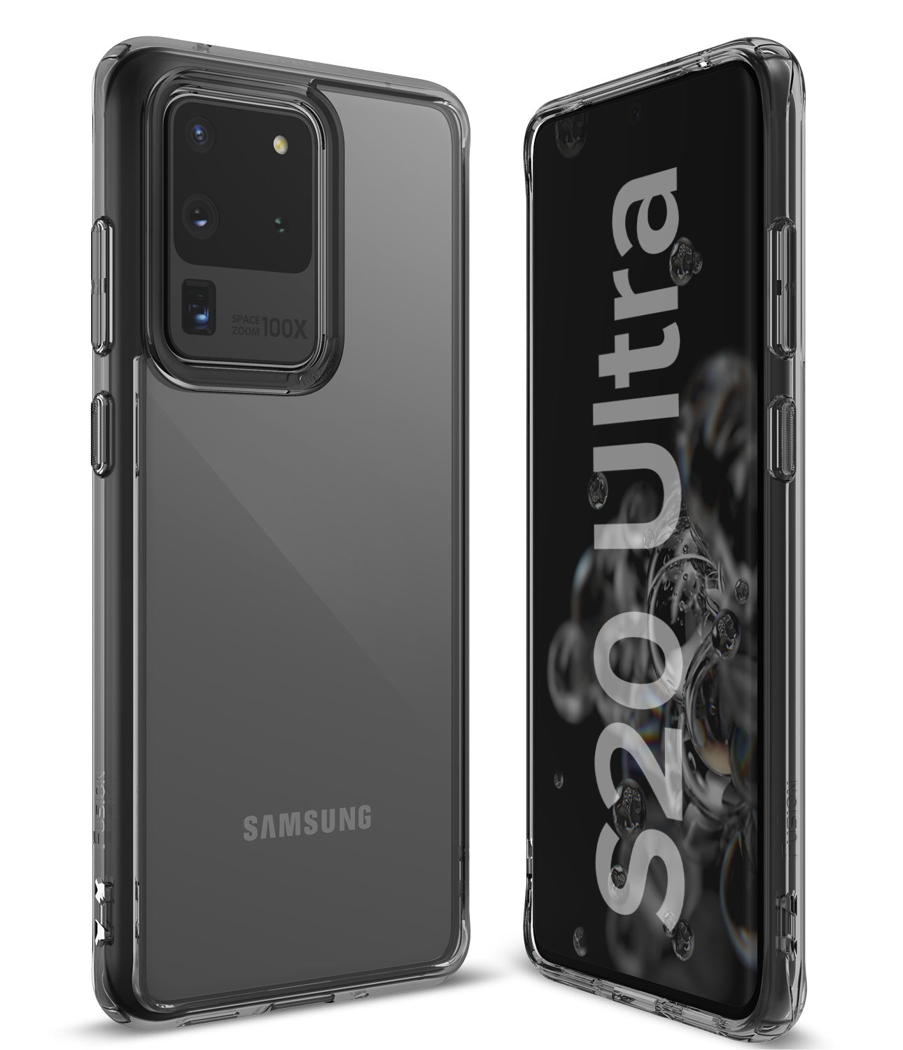 Galaxy S20 Ultra Case | Fusion - Clear protective phone case shown from front and back angles on a Galaxy S20 Ultra.