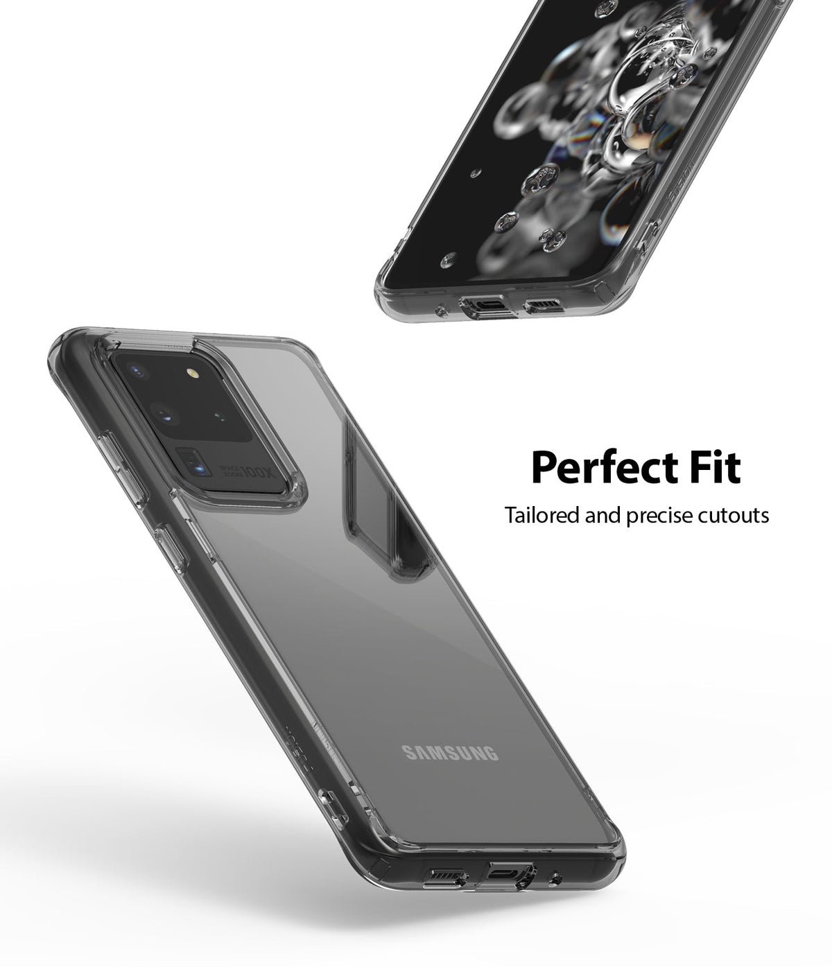 Galaxy S20 Ultra Case | Fusion - Clear protective case on a Galaxy S20 Ultra showing precise camera and port cutouts.