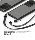 Galaxy S20 Ultra Case | Fusion - Clear phone case with dual lanyard attachment points and a detachable black strap.