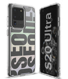 Galaxy S20 Ultra Case | Fusion Design - Clear phone case with large Seoul typography over a pastel gradient back.