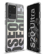 Galaxy S20 Ultra Case | Fusion Design - Clear phone case with large Seoul typography over a pastel gradient back.