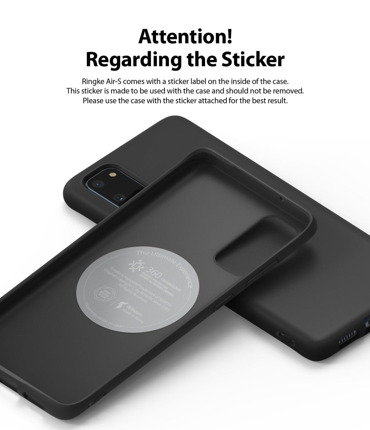 Galaxy S20 Case | Air-S - Black phone case with an interior sticker label and text advising not to remove it.