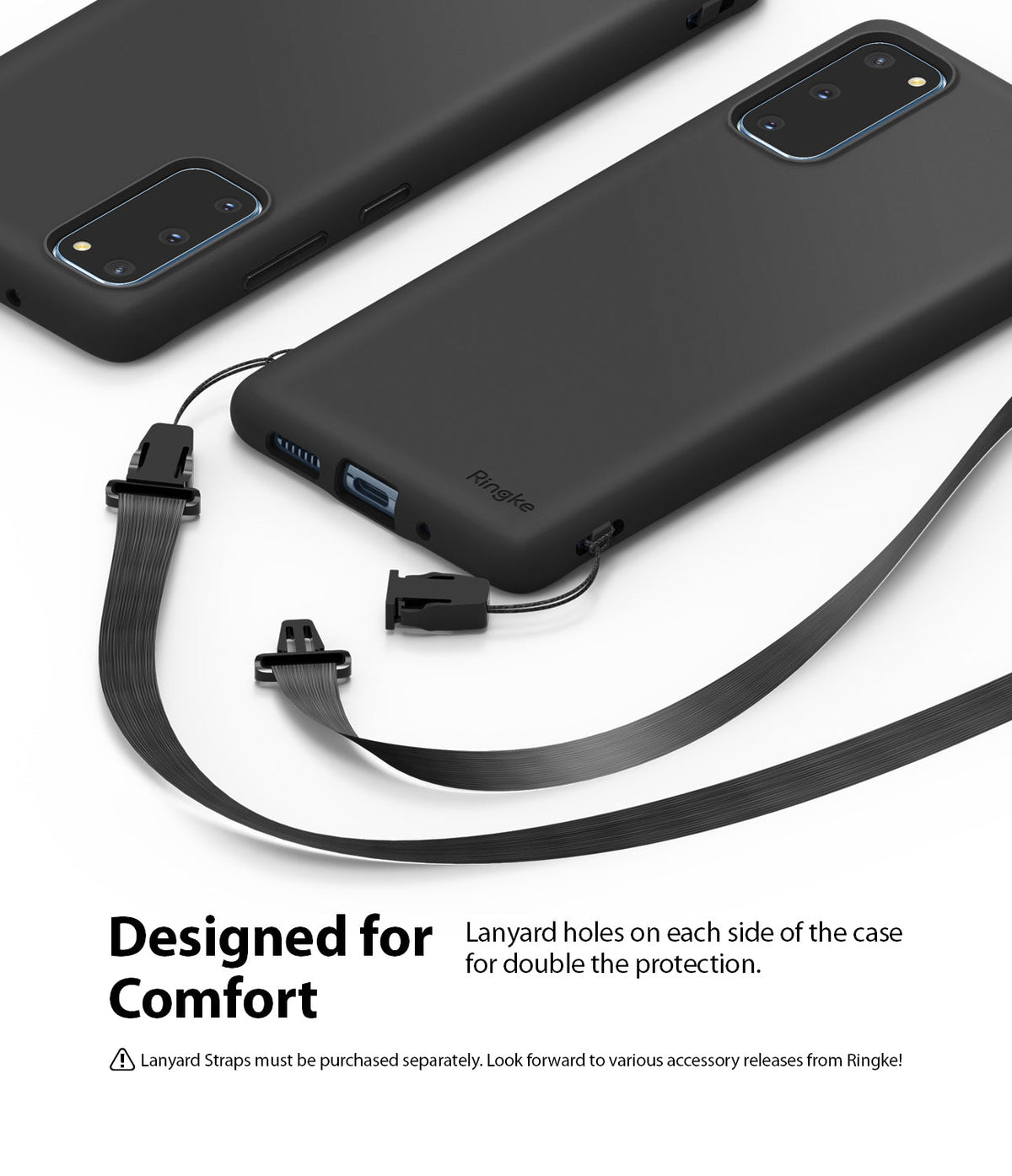 Galaxy S20 Case | Air-S - Matte black phone case with dual lanyard attachment points and a detachable black strap.