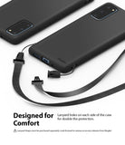 Galaxy S20 Case | Air-S - Matte black phone case with dual lanyard attachment points and a detachable black strap.