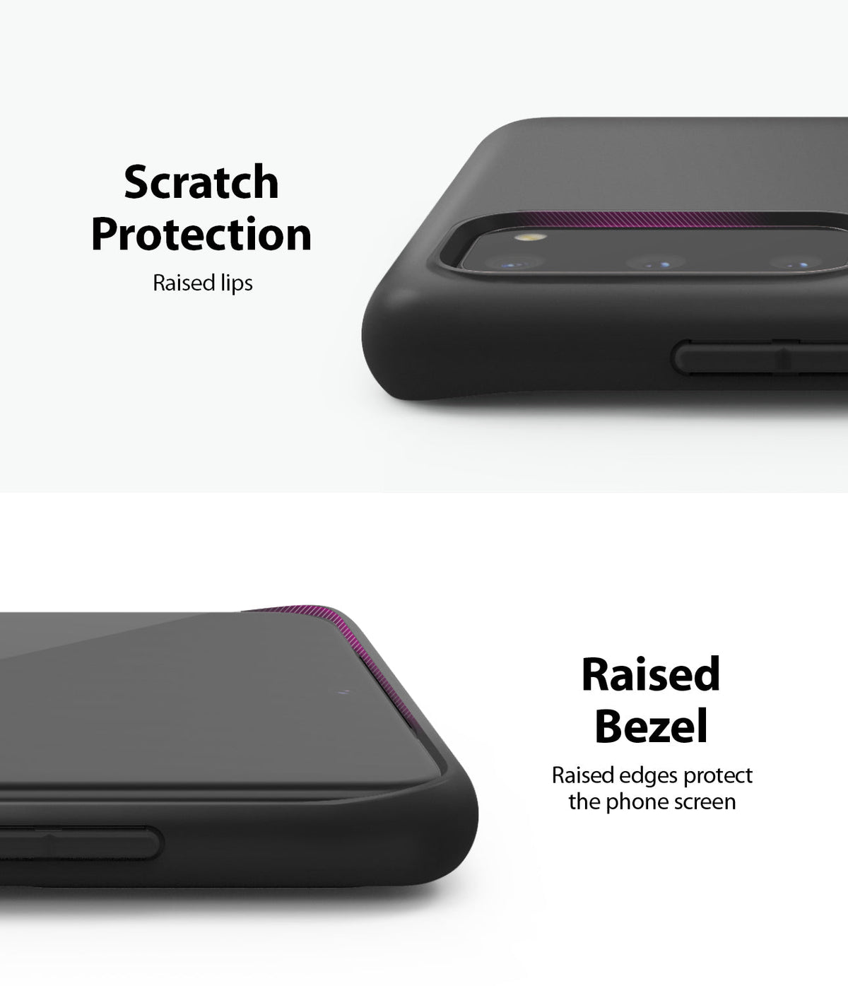 Galaxy S20 Case | Air-S - Close-up of phone case showing raised lips for camera protection and raised bezels for screen safety.