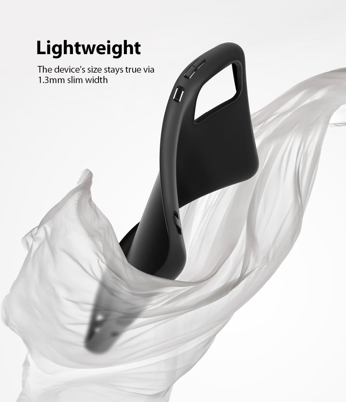 Galaxy S20 Case | Air-S - A slim black phone case wrapped in flowing white fabric with the text "Lightweight" above.