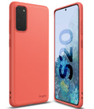 Galaxy S20 Case | Air-S - Coral red phone case shown from back and front angles on a Galaxy S20 smartphone.