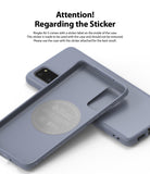 Galaxy S20 Case | Air-S - Blue phone case showing an interior sticker with instructions not to remove it.