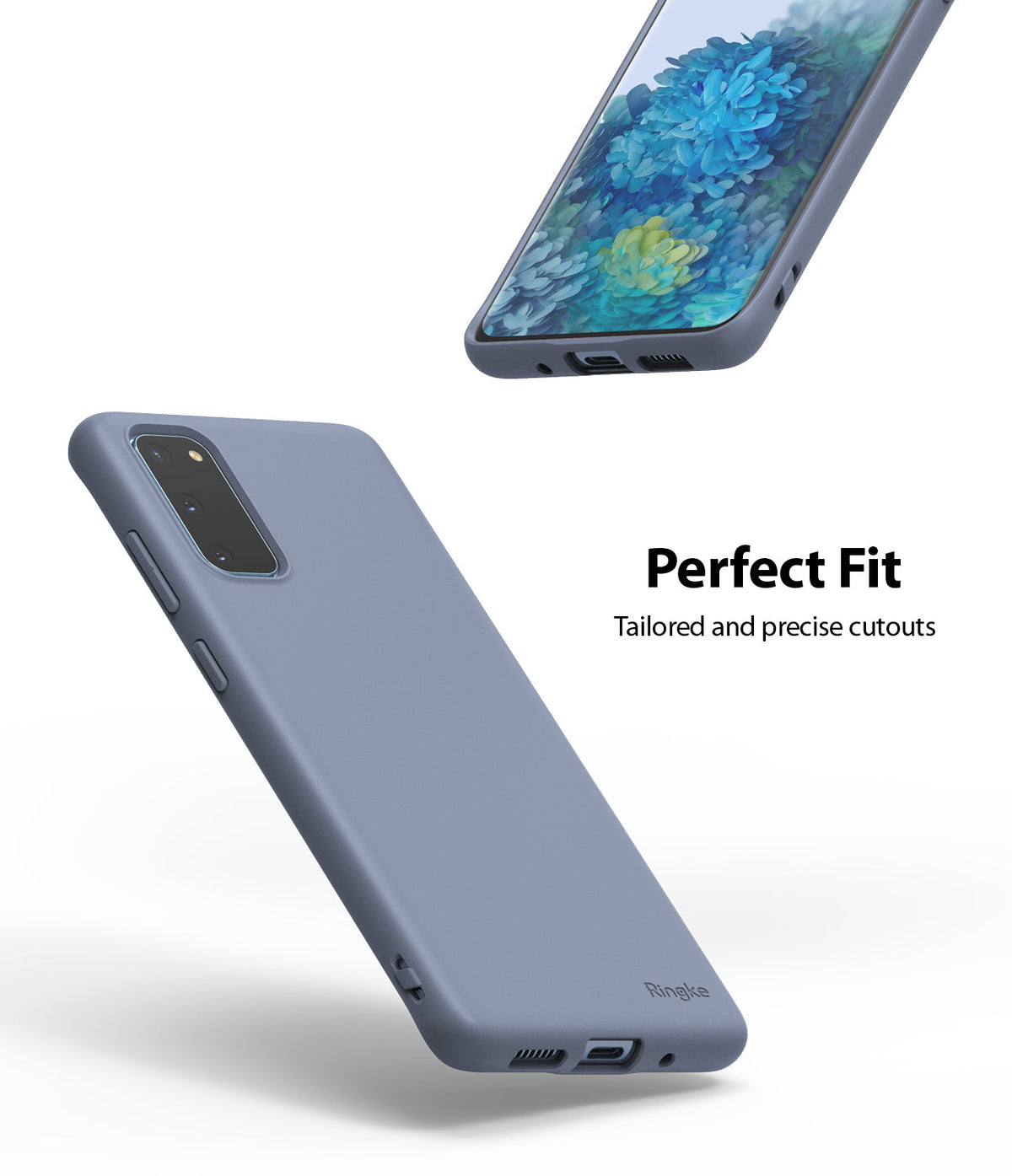 Galaxy S20 Case | Air-S - Blue Galaxy S20 phone case shown from back and bottom angles with precise port cutouts.