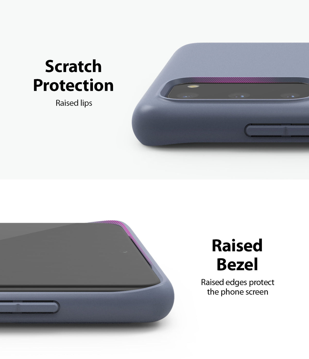 Galaxy S20 Case | Air-S - Close-ups showing raised lips around the camera and screen for scratch protection.