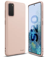 Galaxy S20 Case | Air-S - Front and back view of a light pink Galaxy S20 phone in a slim, matte protective case.
