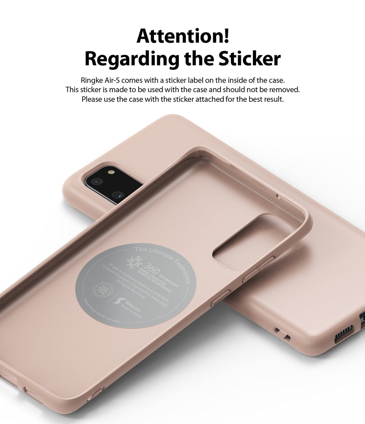 Galaxy S20 Case | Air-S - Rose gold phone case showing an interior sticker with instructions not to remove it.