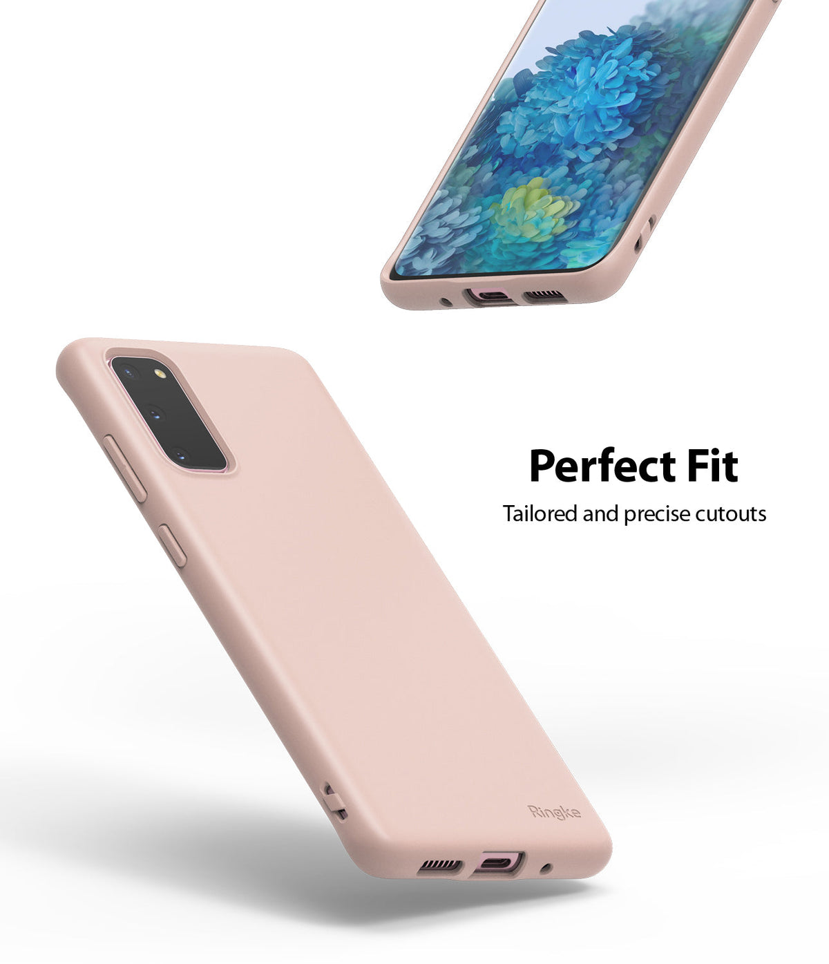 Galaxy S20 Case | Air-S - Two views of a matte pink phone case showing precise cutouts and a slim, tailored fit.