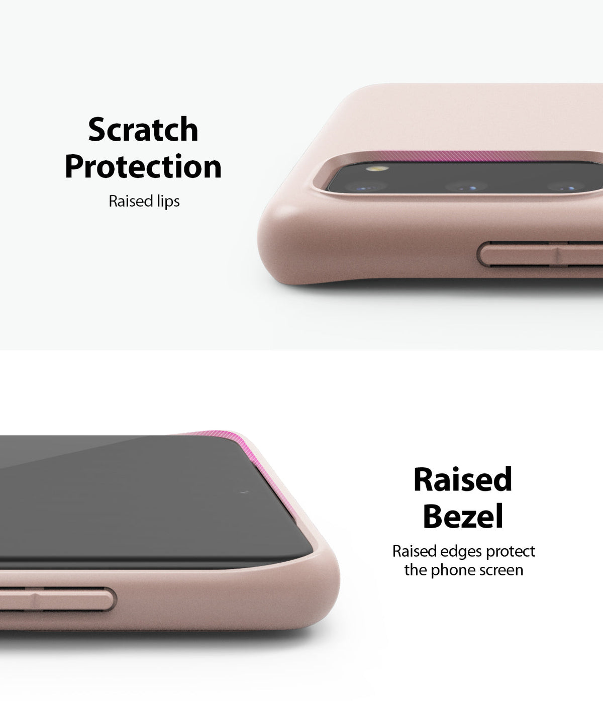 Galaxy S20 Case | Air-S - Pink phone case showing raised lips around the camera and screen for scratch protection.