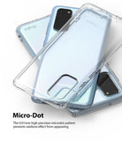 Galaxy S20 Case | Air - Clear phone case with micro-dot pattern layered over a light blue Samsung Galaxy S20 smartphone.