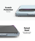 Galaxy S20 Case | Air - Close-up of clear phone case showing raised lips for camera and screen protection.