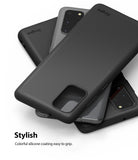Galaxy S20 Plus Case | Air-S - Stack of matte black Ringke phone cases on top of grey Samsung Galaxy S20 Plus smartphones.