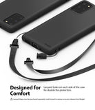 Galaxy S20 Plus Case | Air-S - Black phone case with lanyard attachment points and a detachable strap on a white background.
