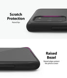Galaxy S20 Plus Case | Air-S - Close-up of black phone case showing raised lips around camera and screen for scratch protection.