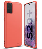 Galaxy S20 Plus Case | Air-S - Coral red phone case shown from back and front angles with S20+ screen display.