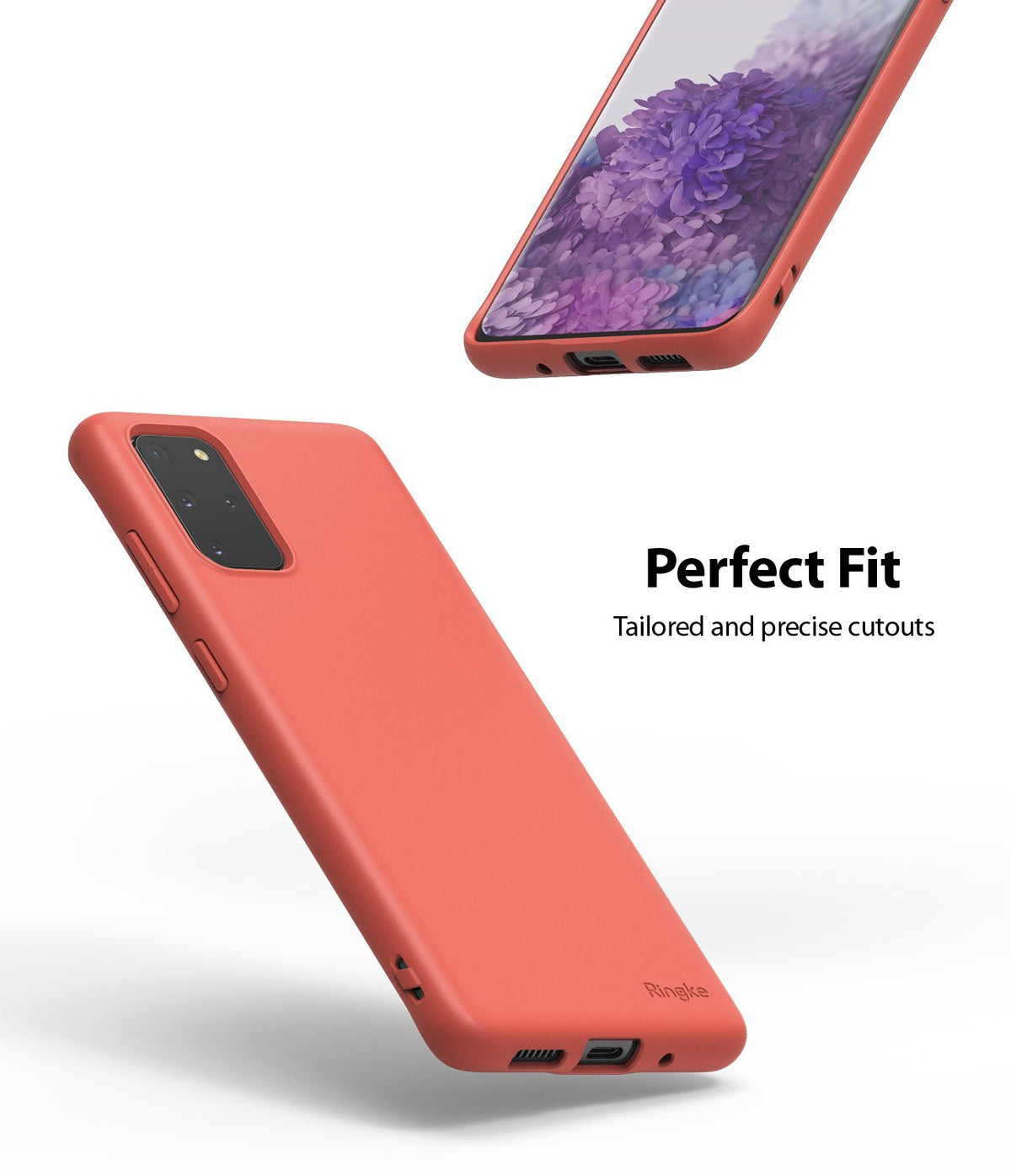 Galaxy S20 Plus Case | Air-S - Coral red phone case showing precise cutouts for the camera, ports, and buttons.