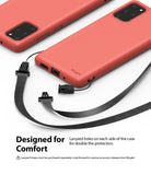 Galaxy S20 Plus Case | Air-S - Coral red phone case with dual lanyard attachment points and a detachable black strap.