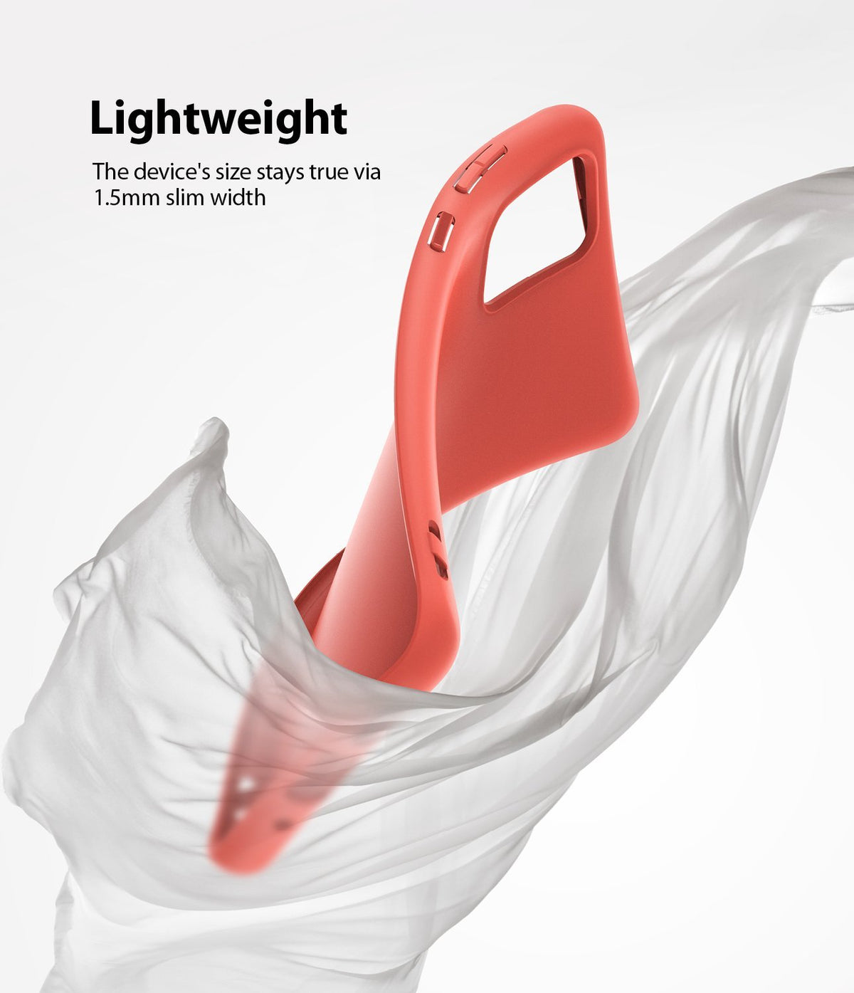 Galaxy S20 Plus Case | Air-S - A slim coral red phone case wrapped in flowing white fabric against a white background.