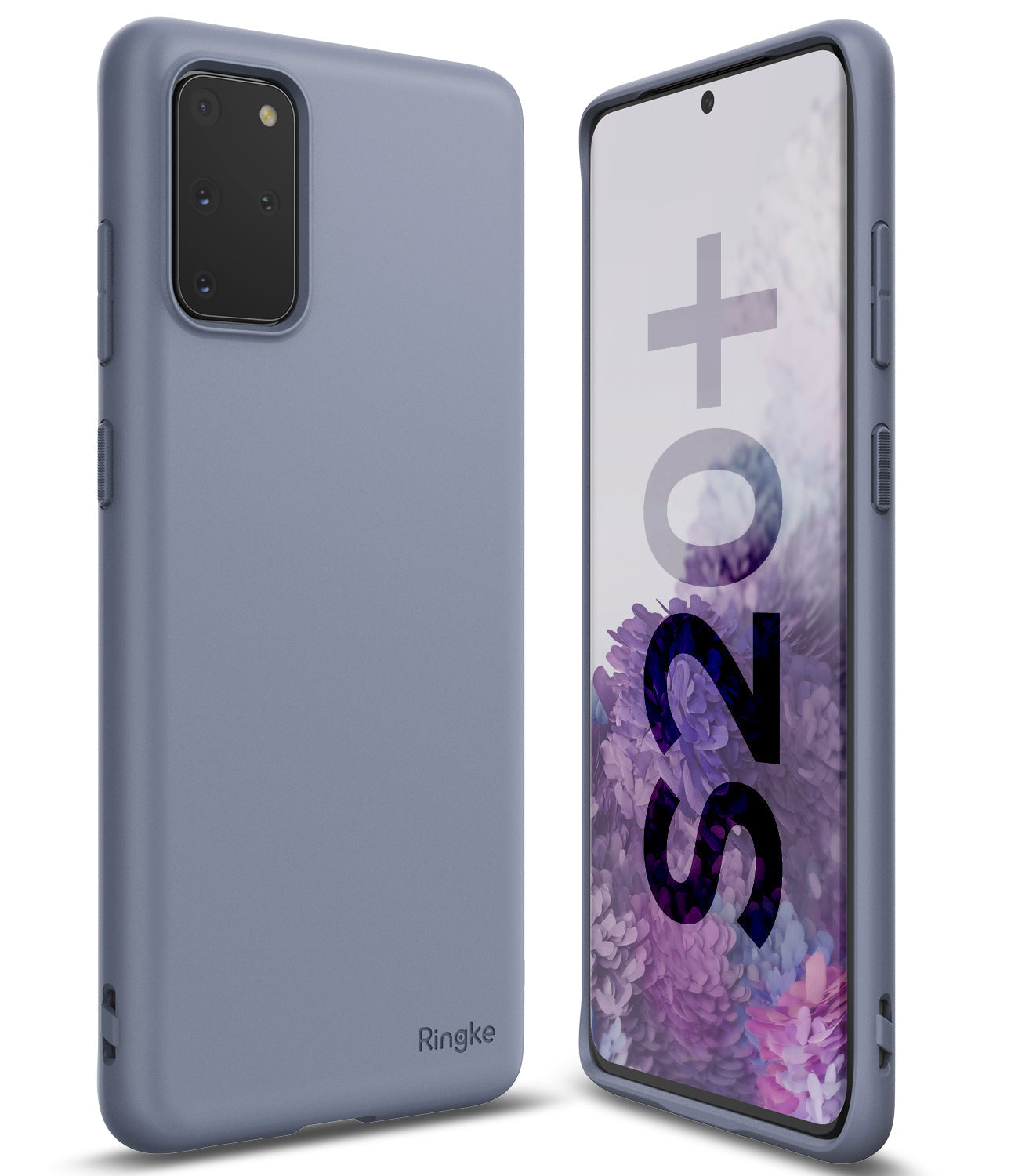 Galaxy S20 Plus Case | Air-S - Matte blue phone case shown from back and front angles with S20+ screen display.