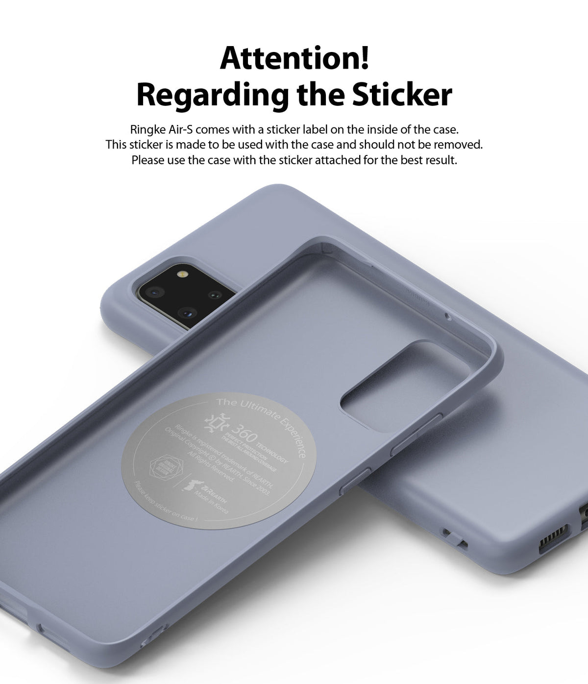 Galaxy S20 Plus Case | Air-S - Blue phone case interior showing a circular instructional sticker that should not be removed.