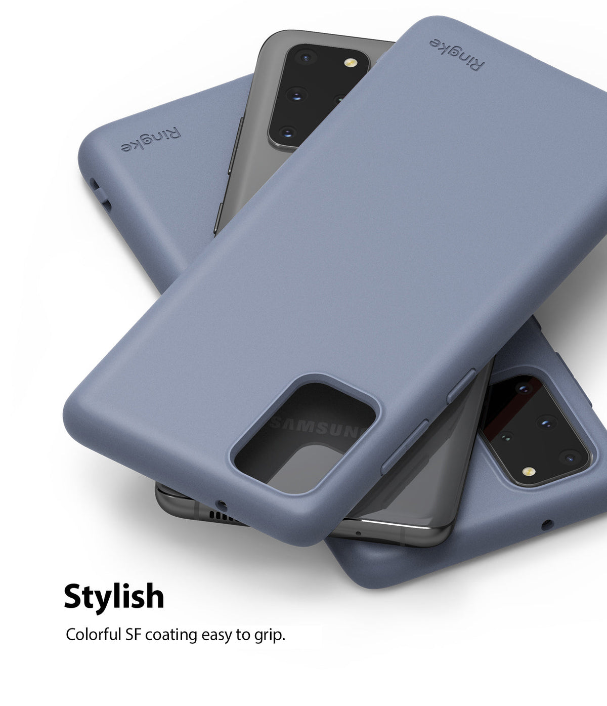 Galaxy S20 Plus Case | Air-S - Stacked blue matte phone cases for Galaxy S20 Plus with cutouts for camera and buttons.