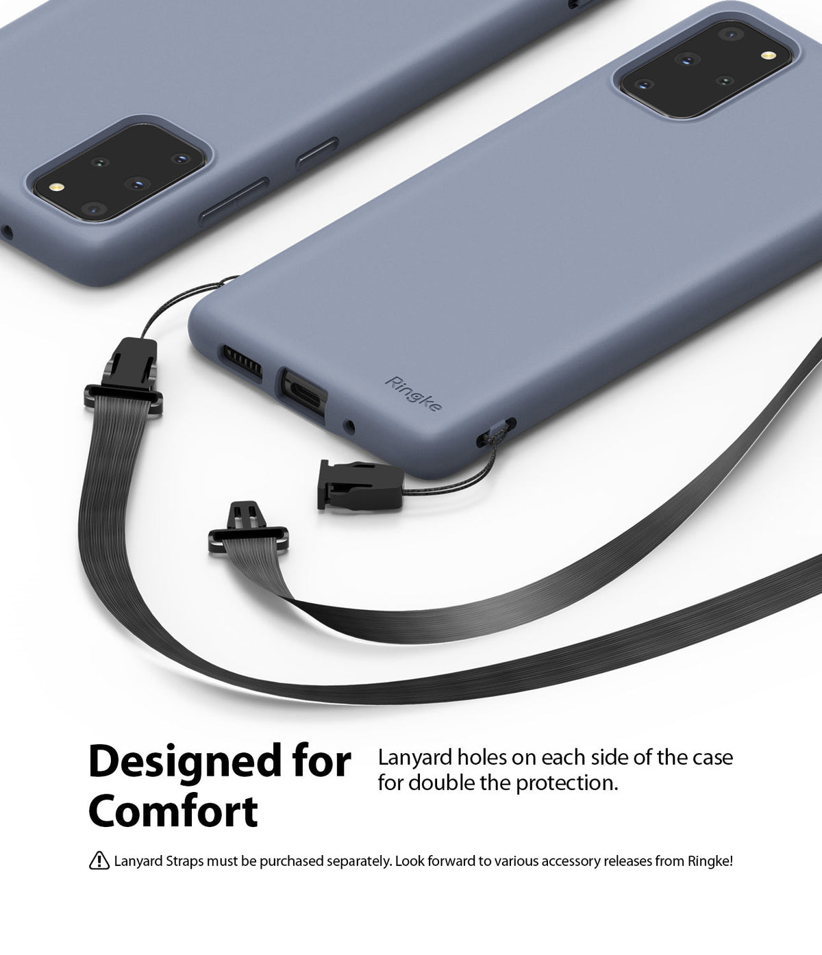 Galaxy S20 Plus Case | Air-S - Blue phone case with lanyard attachment holes and a detachable black strap.