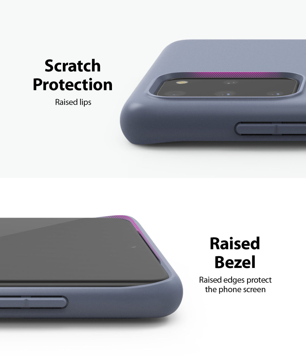 Galaxy S20 Plus Case | Air-S - Close-up of phone case showing raised lips around camera and screen for scratch protection.