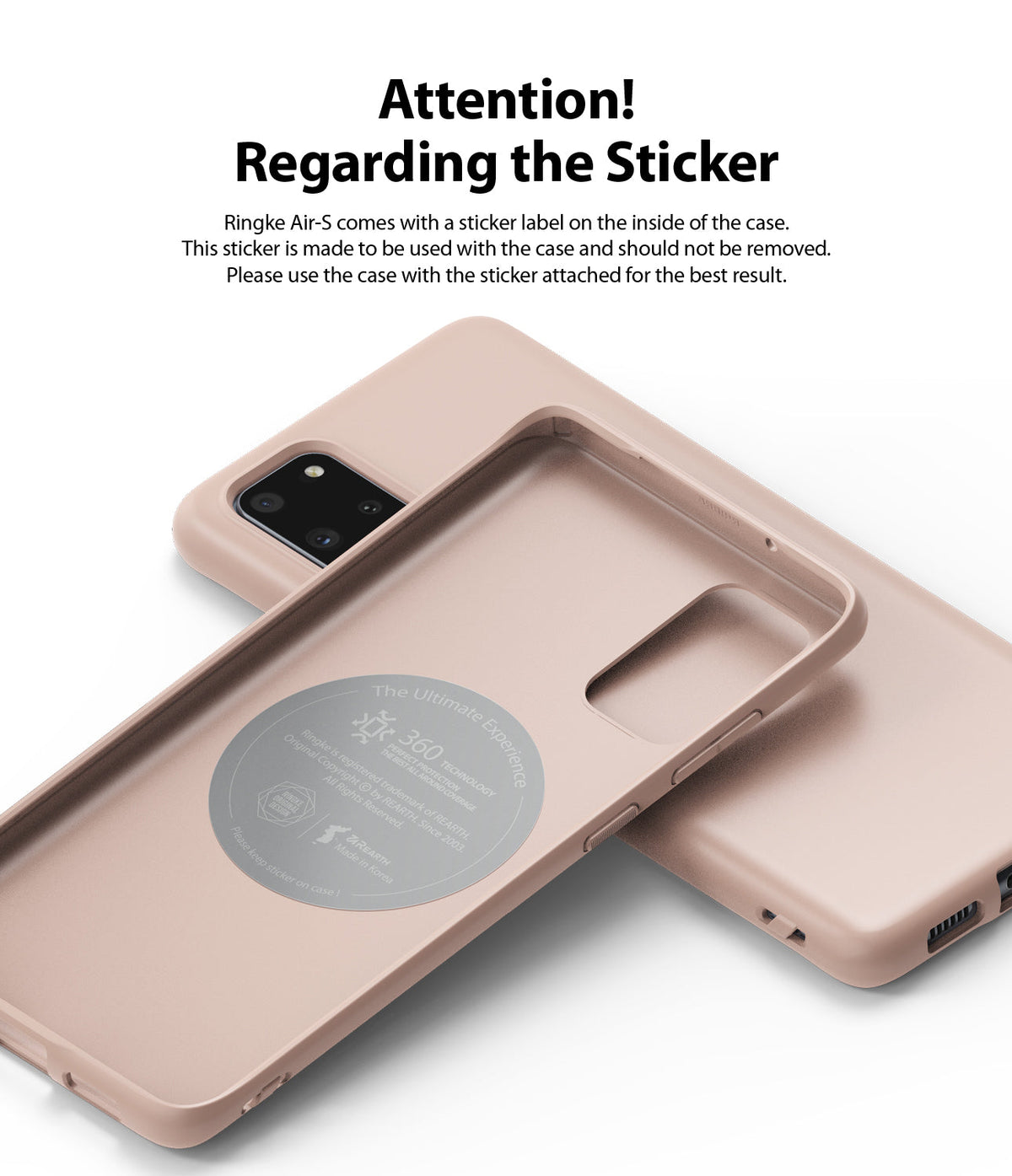 Galaxy S20 Plus Case | Air-S - Pink phone case interior showing a circular instructional sticker that should not be removed.