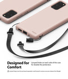 Galaxy S20 Plus Case | Air-S - Two matte pink phone cases with black lanyard attachments and straps on a white background.