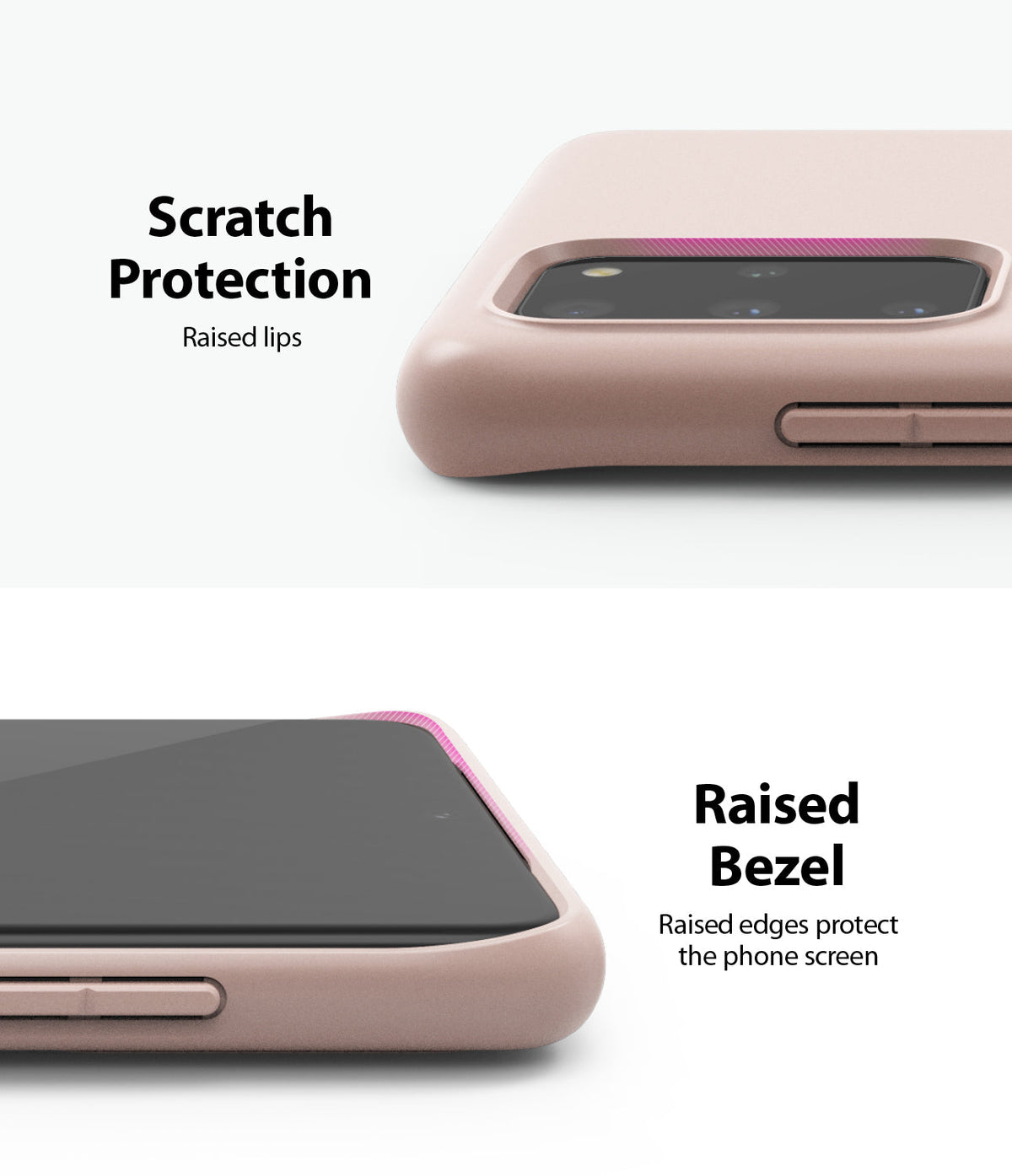 Galaxy S20 Plus Case | Air-S - Pink phone case showing raised lips around the camera and screen for scratch protection.