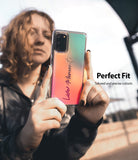 Galaxy S20 Plus Case | Fusion Design - Person holding a gradient phone case with "Live Moment" text and precise cutouts.