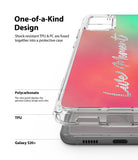 Galaxy S20 Plus Case | Fusion Design - Clear phone case with a pink-to-green gradient back and text, showing TPU and PC layers.
