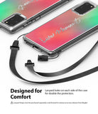 Galaxy S20 Plus Case | Fusion Design - Two clear phone cases with lanyard attachments on a white background.