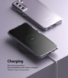 Galaxy S21 FE Case | Fusion - Clear phone case on a Galaxy S21 FE wirelessly charging with 100% battery displayed.