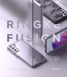 Galaxy S21 FE Case | Fusion - Clear phone cases displayed on a purple surface with reflections and Ringke branding.