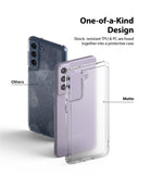 Galaxy S21 FE Case | Fusion - Comparison of a scratched clear case and a clean matte Fusion case on a purple phone.