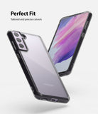 Galaxy S21 FE Case | Fusion - Two views of a clear phone case on a Galaxy S21 FE showing precise cutouts and fit.