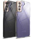 Galaxy S21 Plus Case | Air - Two Galaxy S21 Plus phones in black and clear cases showing the back camera and purple finish.