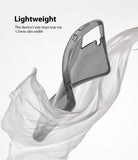 Galaxy S21 Plus Case | Air - A slim, translucent grey phone case floating amidst flowing white fabric.