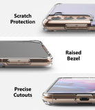 Galaxy S21 Plus Case | Fusion - Close-ups showing scratch protection, raised bezels, and precise port cutouts on a clear case.